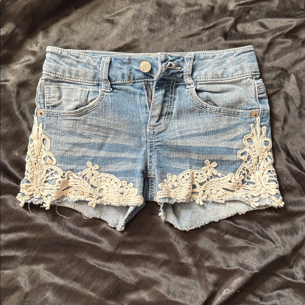 Denim Lace Trim Kids Shorts